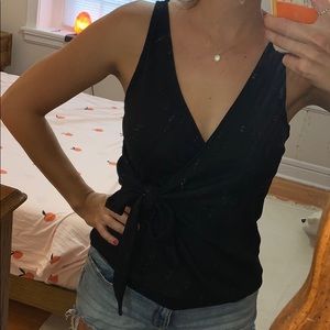 Express One Eleven Black Tie-Front Top